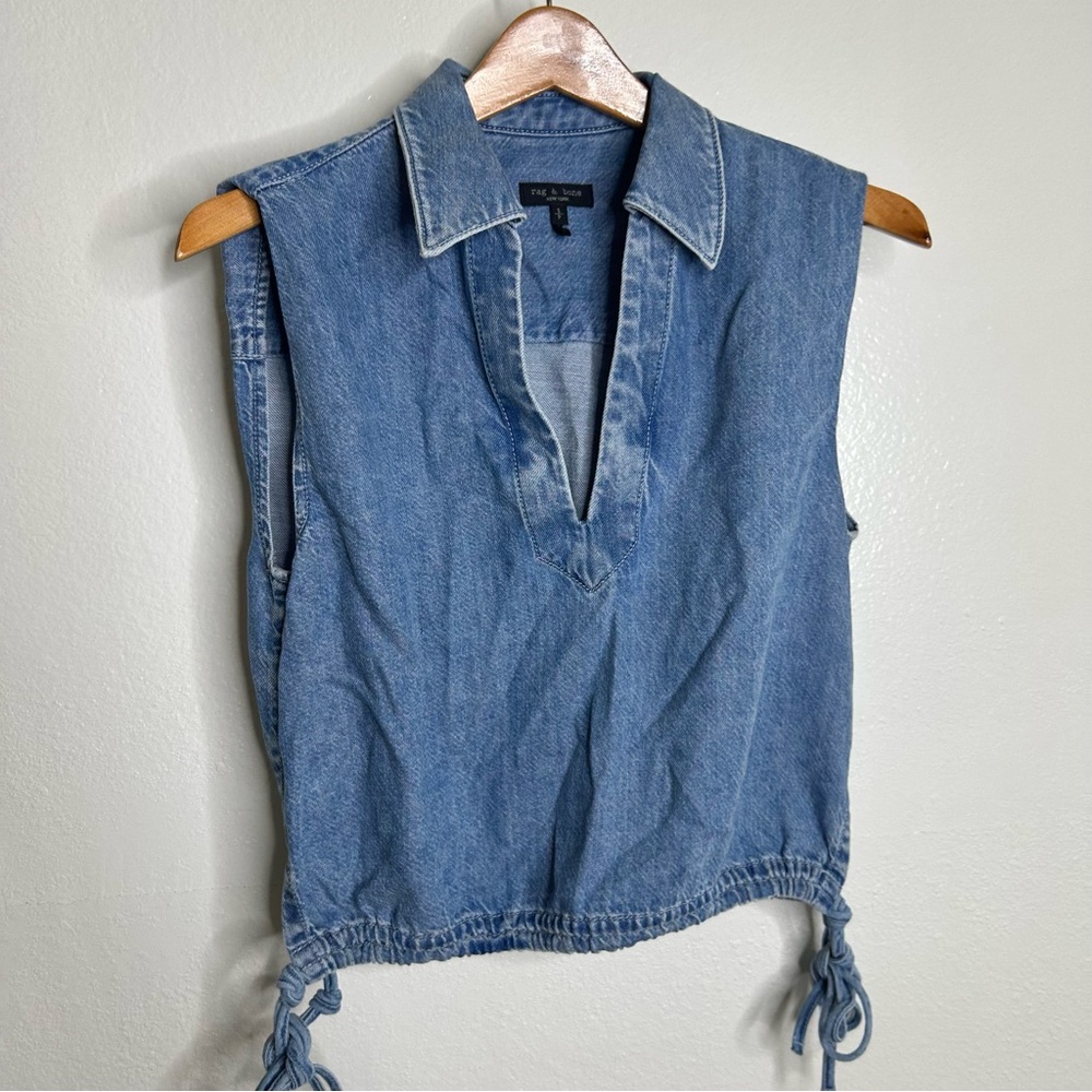 Rag & Bone Ultra Featherweight Denim Fiona Cropped Denim Top Size Small - Picture 9 of 14